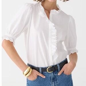 J.CREW
Ruffle-trim Button-up Shirt In Cotton Poplin